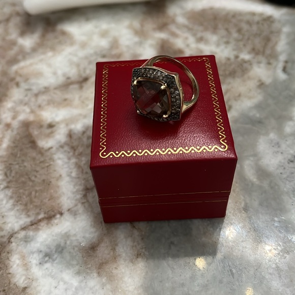 10K Yellow Gold Smoky Quartz and Champagne Diamond Ring Size 7 1/2 - Picture 4 of 8